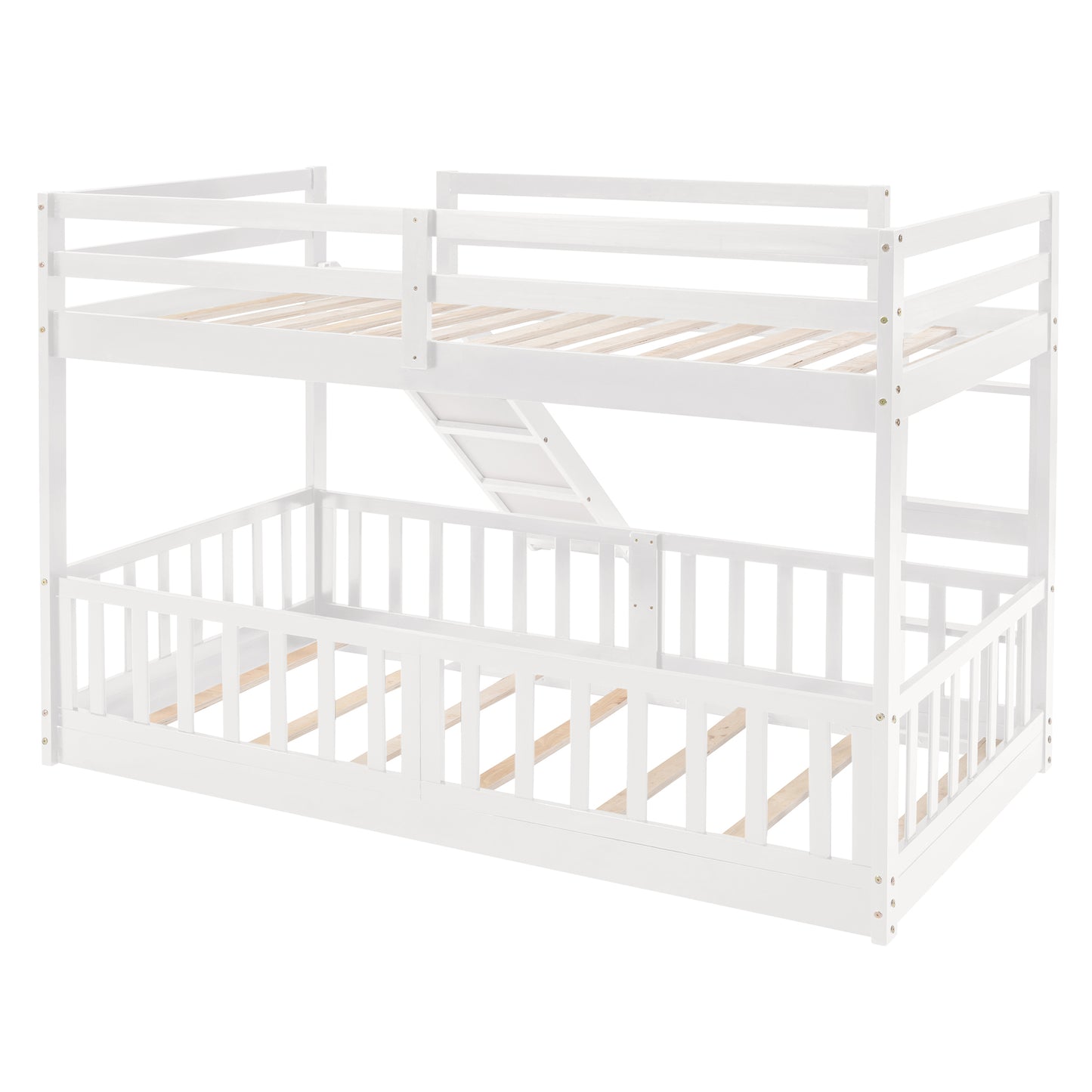 White Twin Bunk Bed with Slide, Ladder, and Space-Saving Design