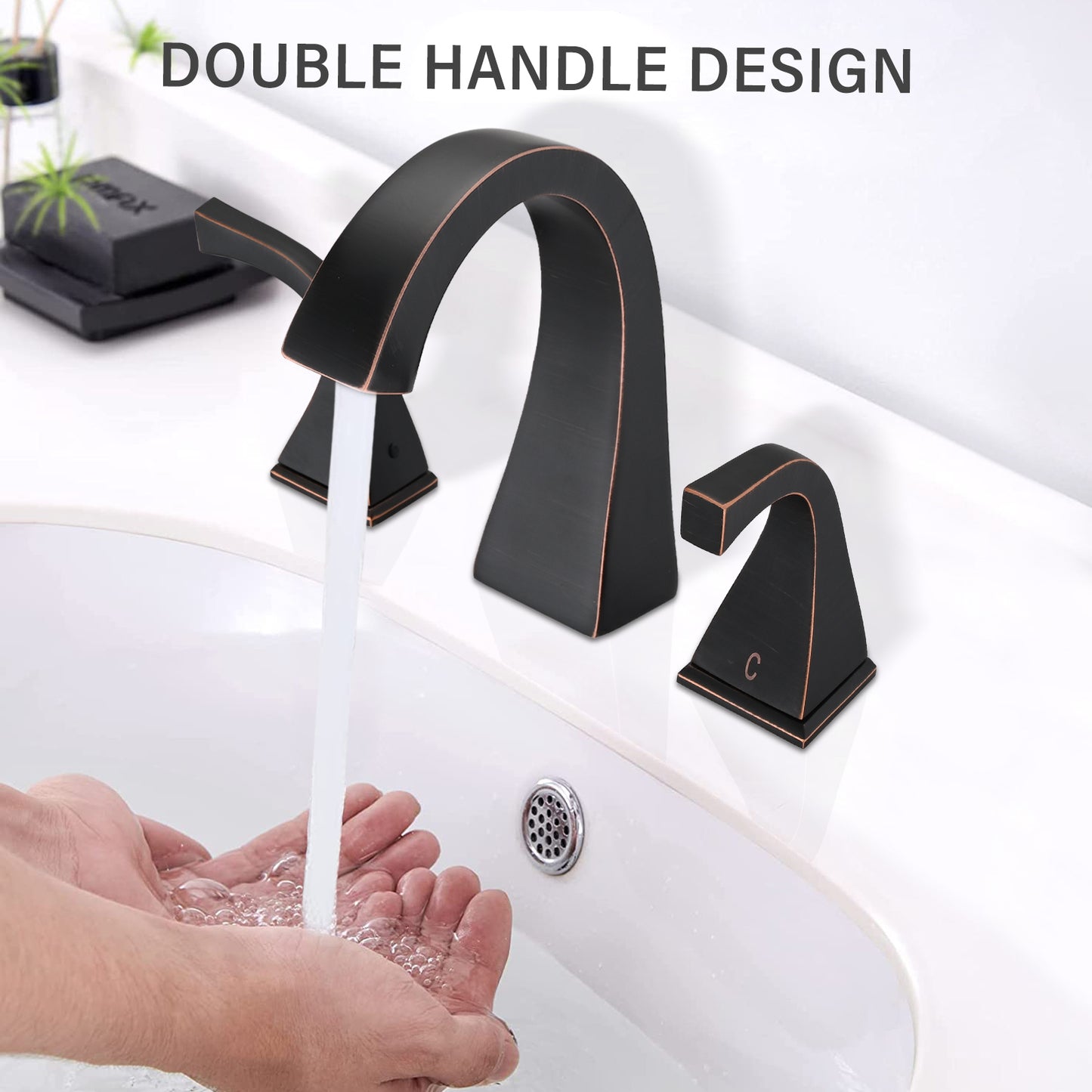 Bathroom Sink Faucet with 2 Handles and Drain in Oil Rubbed Bronze