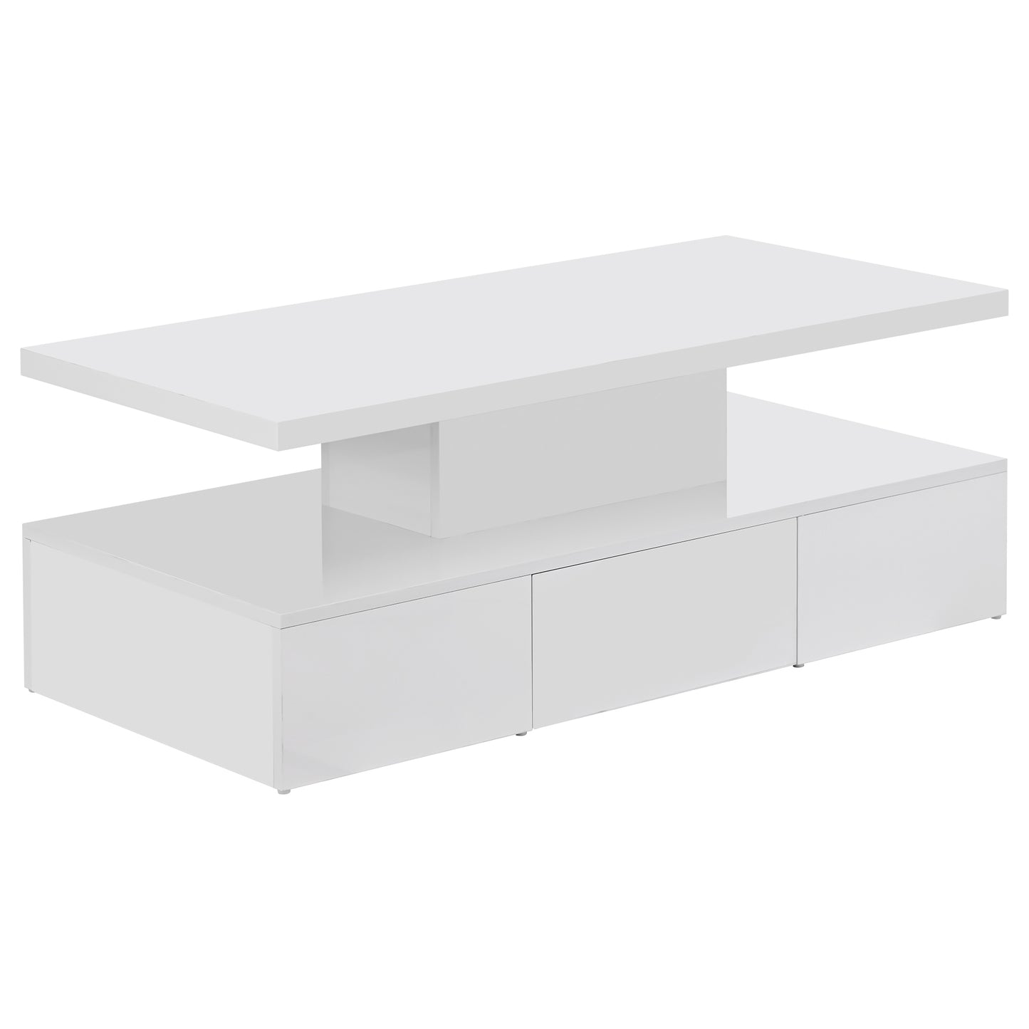 Luxurious White Coffee Table with LED Lighting and Drawer