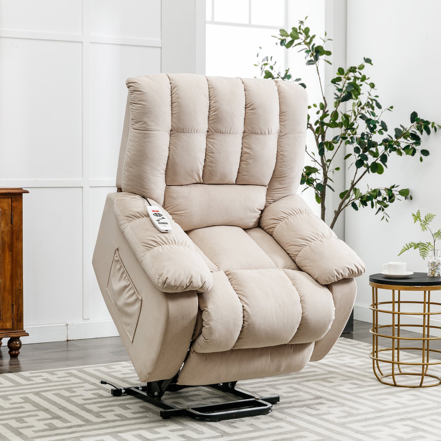 Electric Power Lift Massage Recliner Chair with Heat and Vibration, Beige - Comfortable and Customizable Electric Lift Recliner with Massage Function