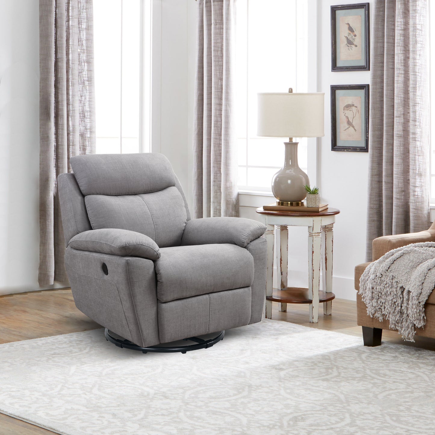 Luxurious Light Grey Power Recliner Chair with USB Port