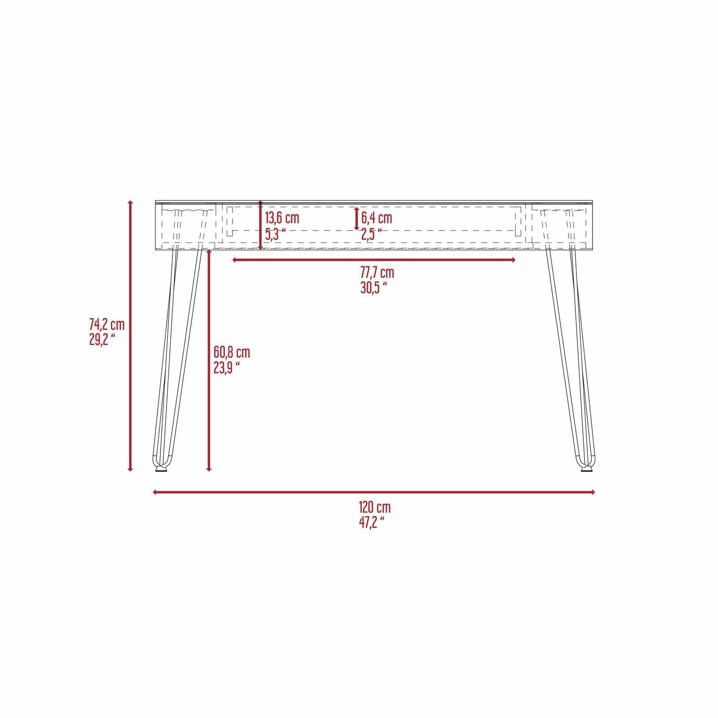 Mahogany Writing Desk with Hairpin Legs, Drawer Storage, and Glass Top Surface