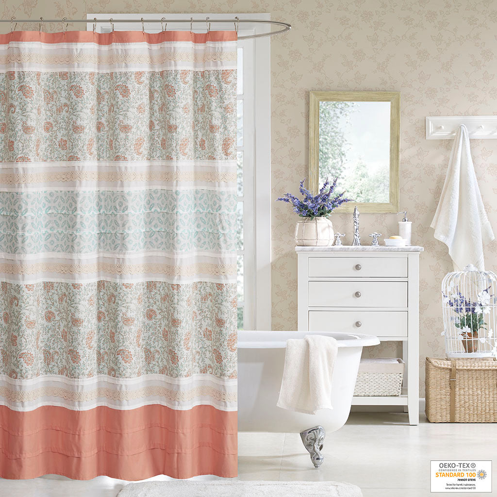 Elegant Paisley Lace Cotton Shower Curtain