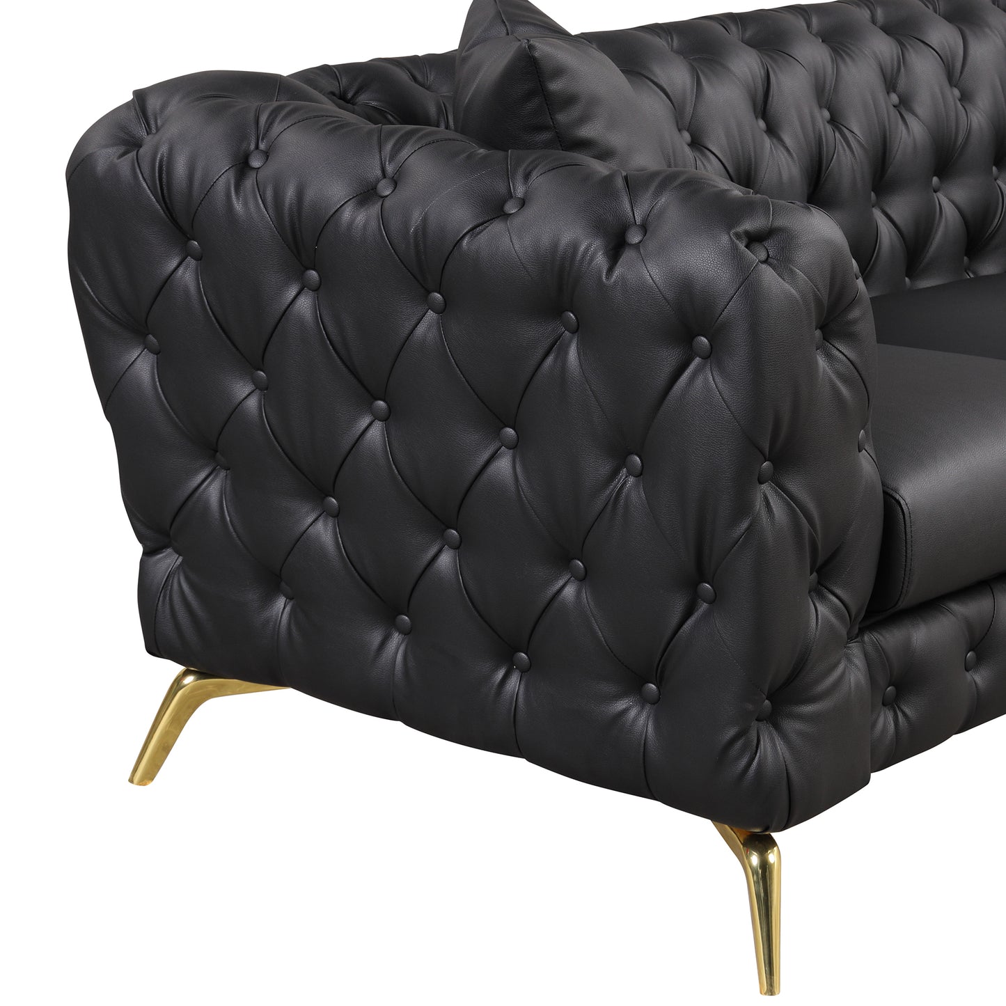 Modern Black Upholstered Sofa with Button Tufted Back and Metal Legs