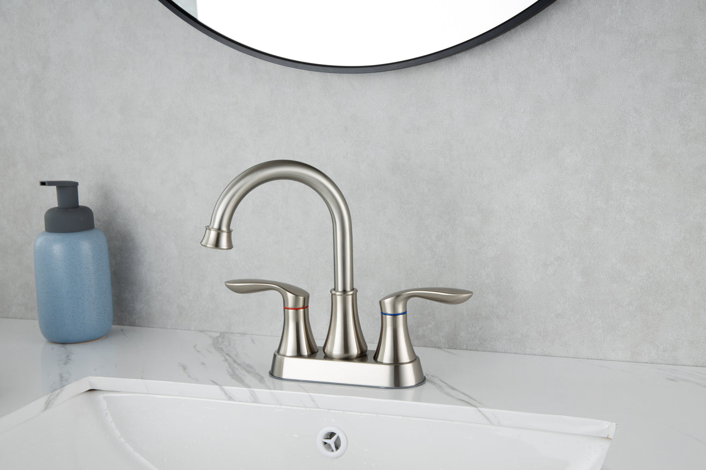 Brushed Nickel 2-Handle Lavatory Faucet with Metal Pop-up Drain and Supply Lines