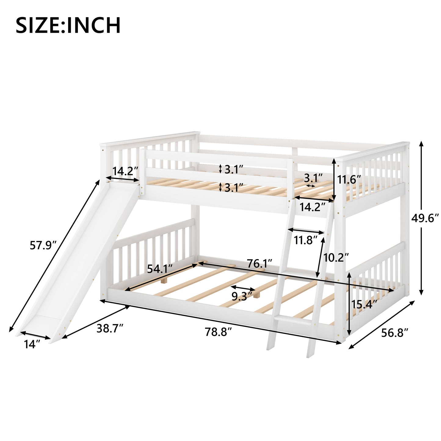 Fun White Full over Full Bunk Bed with Removable Slide and Ladder