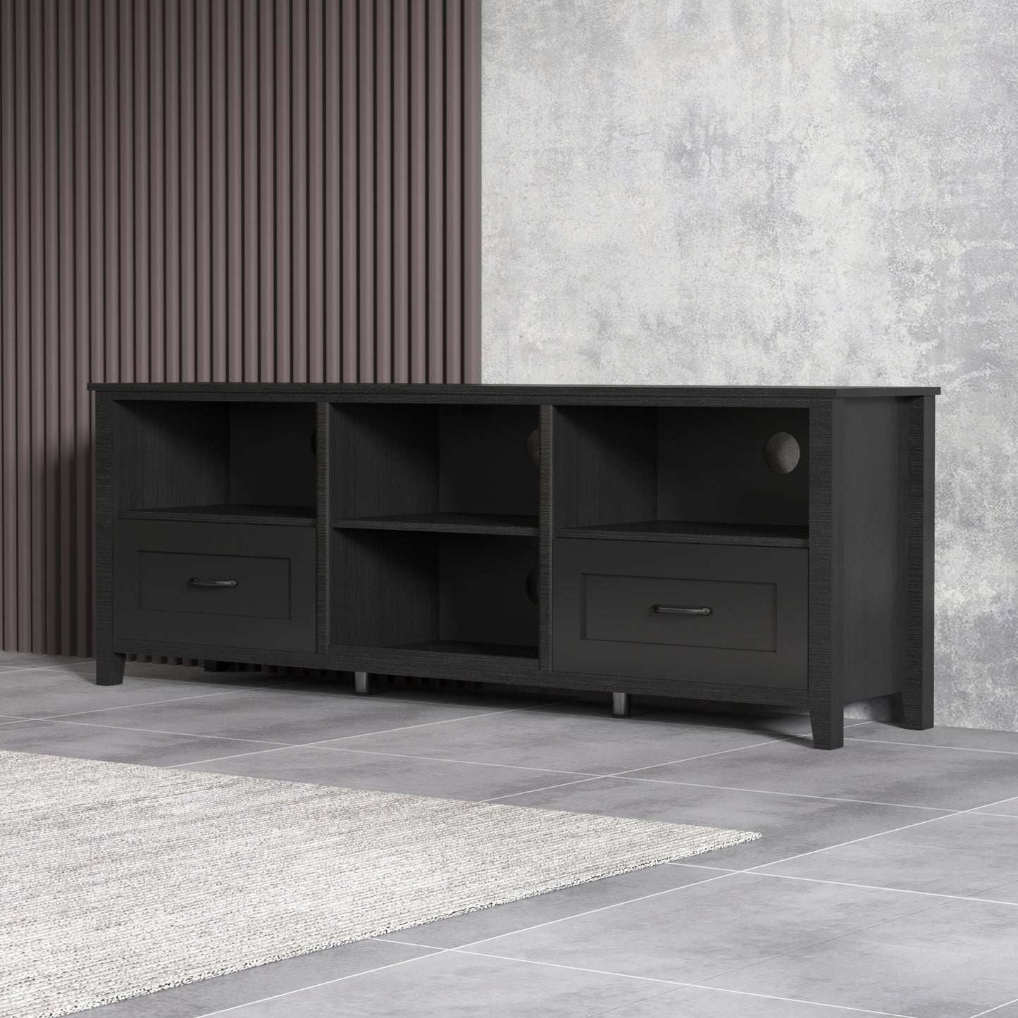 Sleek 70.08 Inch Black TV Stand with Ample Storage