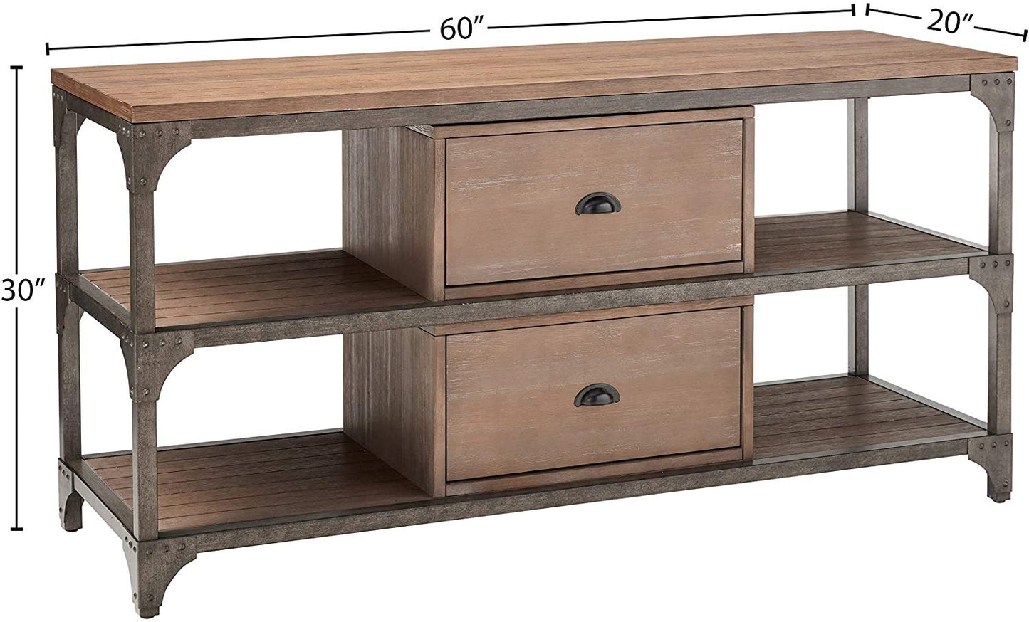 Gorden TV Stand with Weathered Oak & Antique Silver Finish