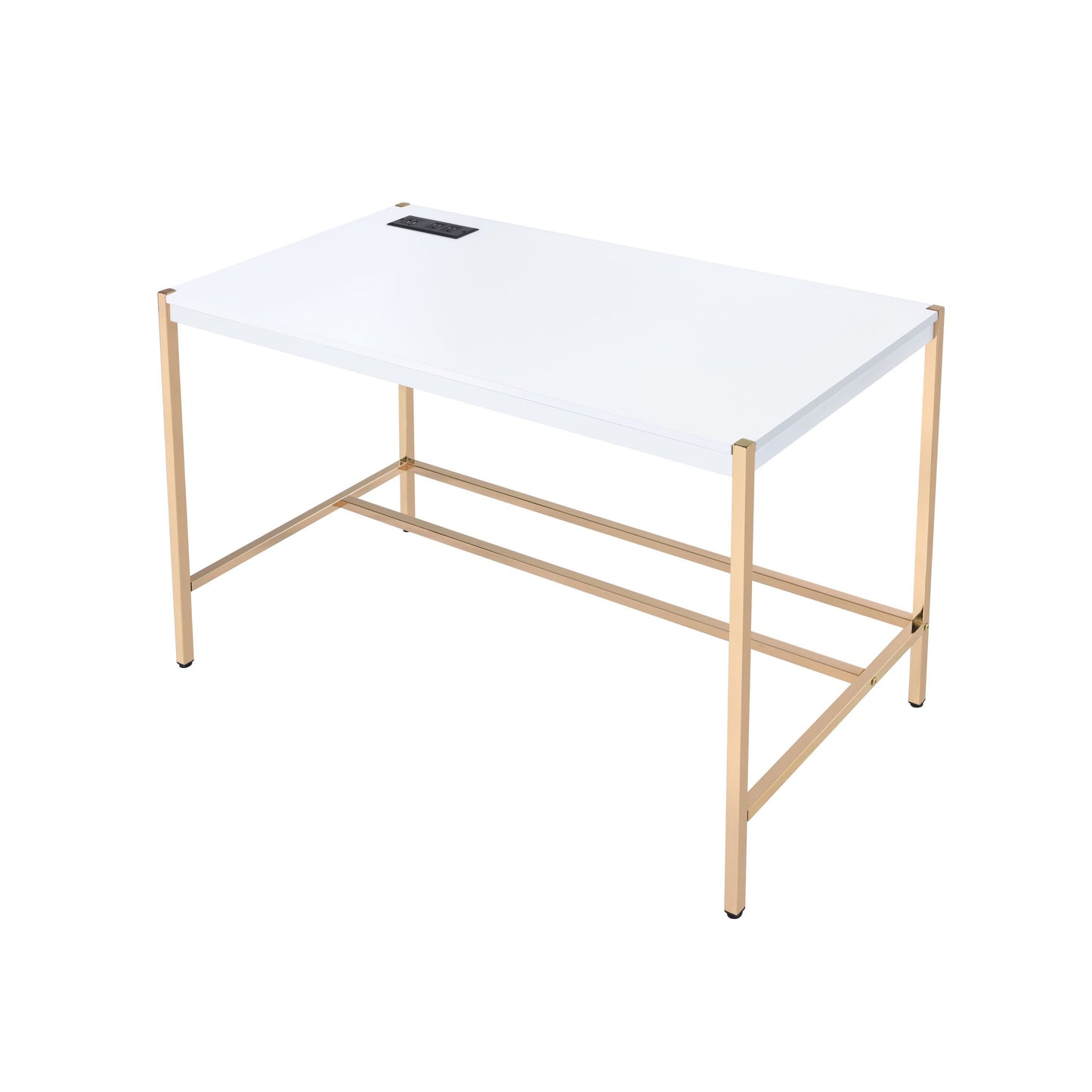 White and Gold Contemporary Writing Desk with USB Port - Midriaks OF00020