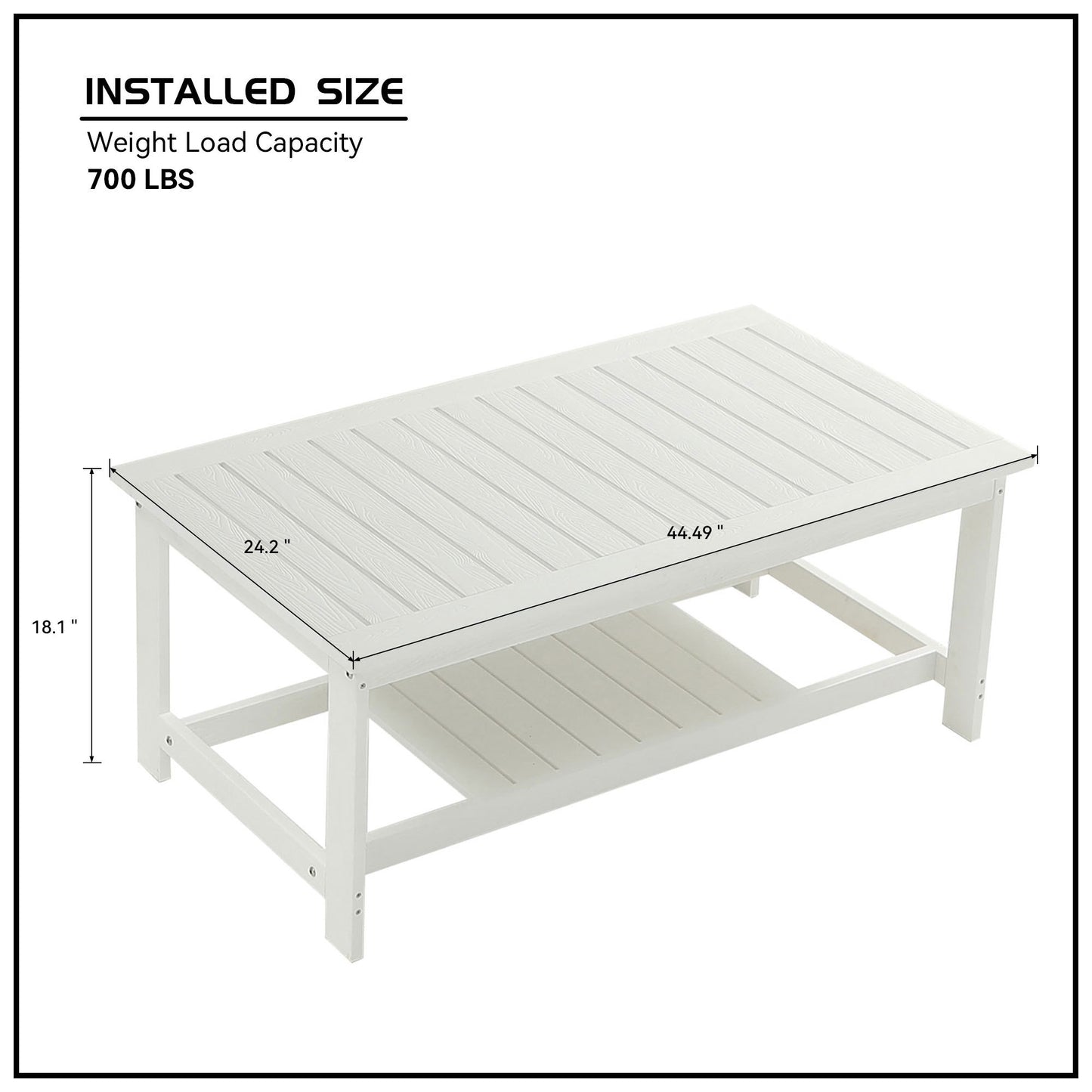 Outdoor Coffee Table with Storage Shelf, White All-Weather HIPS Adirondack Patio Furniture