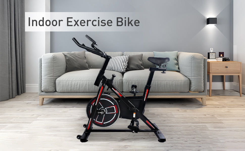 Indoor Cycling Bike, Stationary Exercise Bike with iPad Mount and Comfortable Seat Cushion, Silent Belt Drive, Spinning Bikes with Resistance for Home Gym Cardio Fitness Training