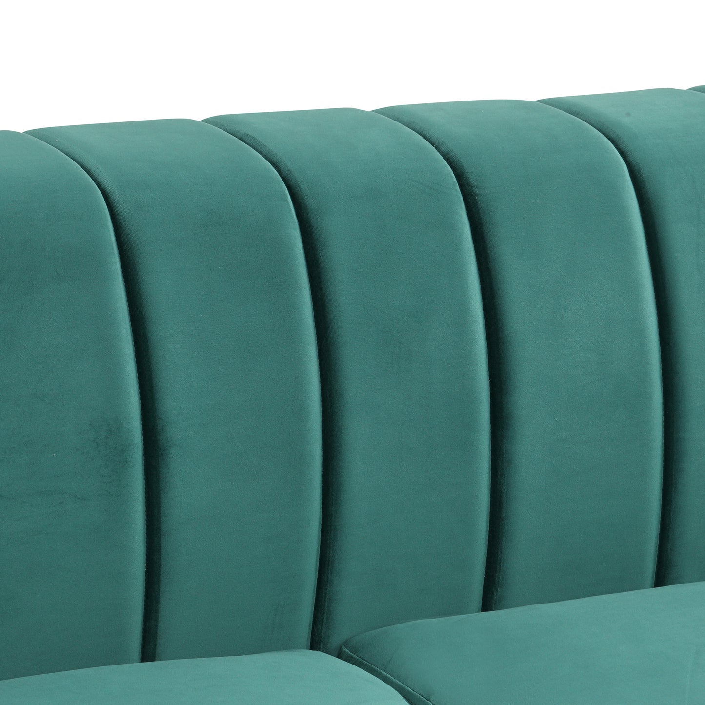 Modern Green Upholstered Sofa with Tufted Backrest and Solid Wood Legs