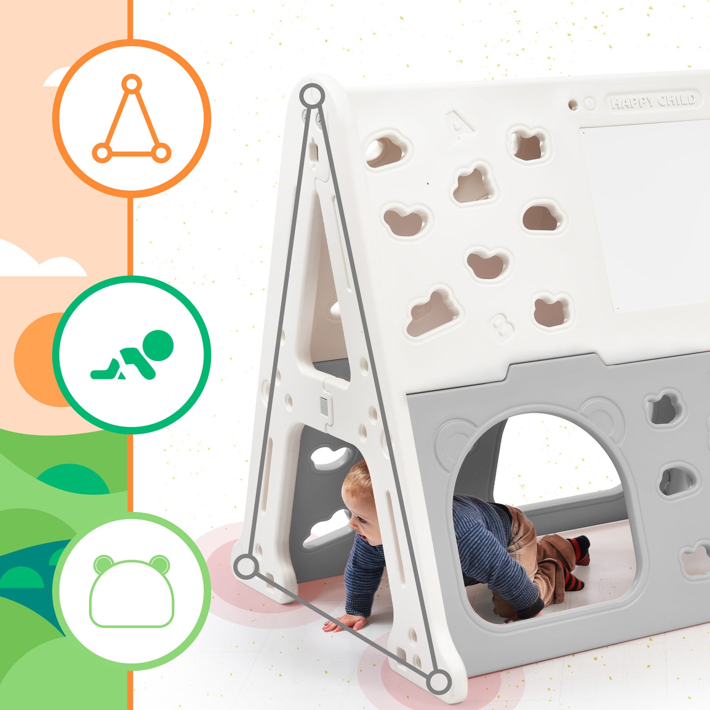 6-in-1 Toddler Climber and Swing Set Kids Playground Climber Swing Playset with Tunnel, Climber, Whiteboard,Toy Building Block Baseplates, Basketball Hoop Combination for Babies