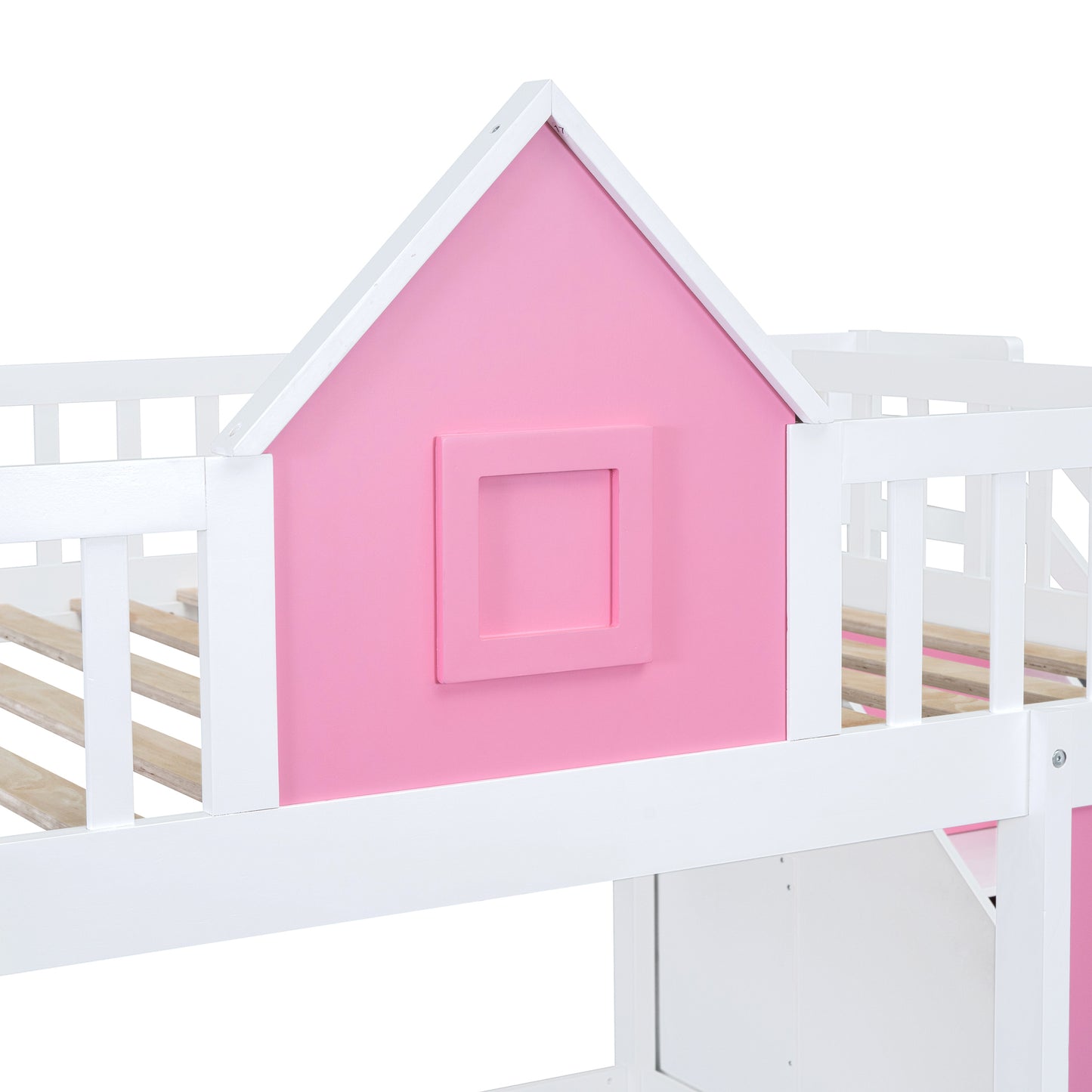 Pink Full-Over-Full Bunk Bed with Multi-Functional Table