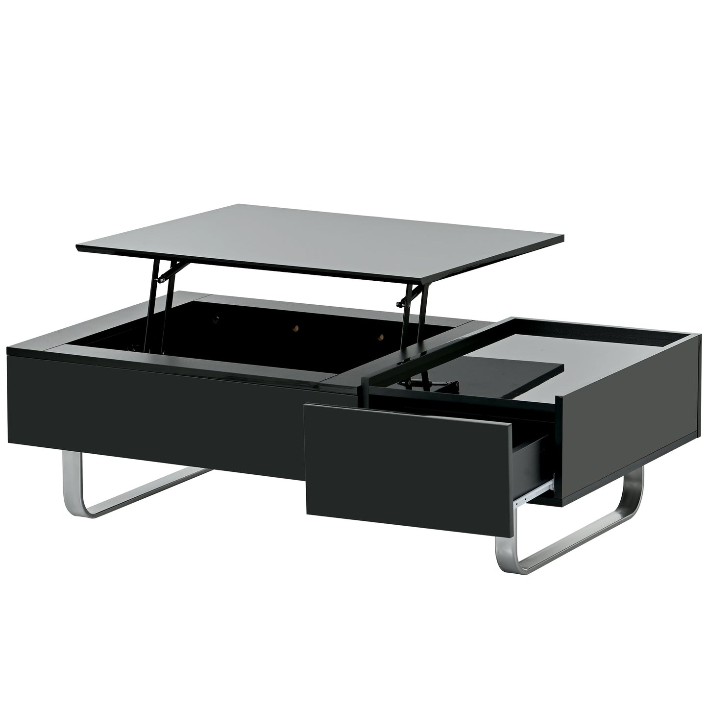 Convertible Lift-Top Coffee Table with Storage Drawer, Modern Black Cocktail Table