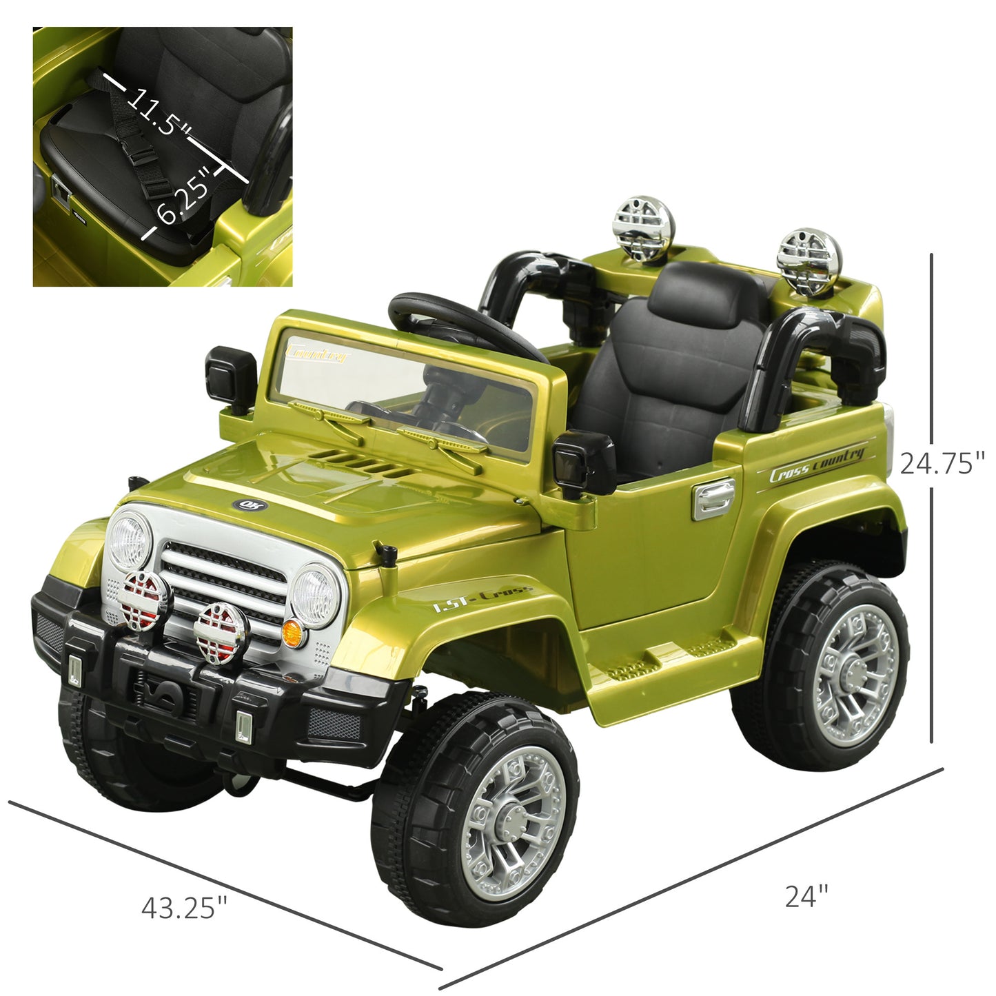 Off-Road Truck Ride-On Car for Kids, 2 Modes, MP3 Connection, Remote Control - Green