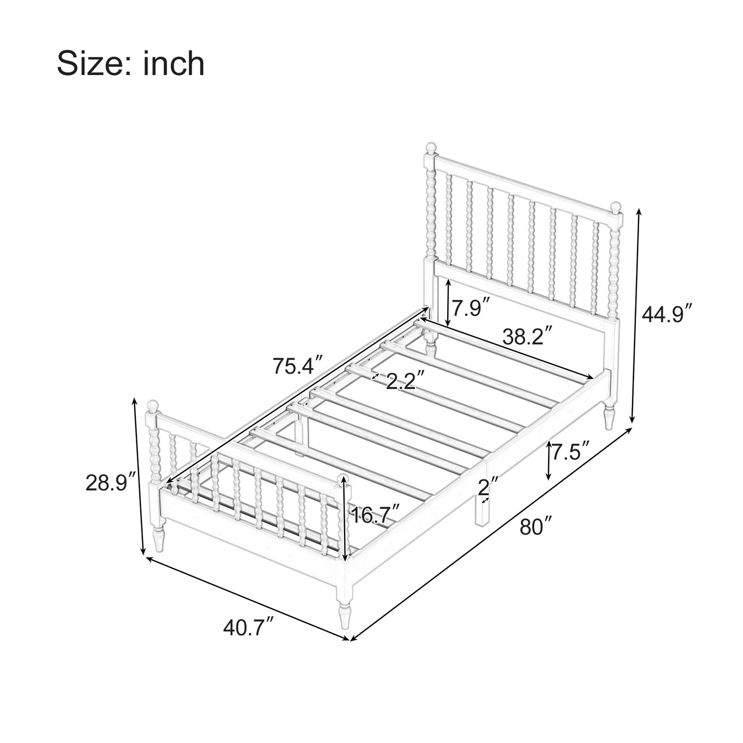 Twin Size Wood Platform Bed with Gourd Shaped Headboard and Footboard, White