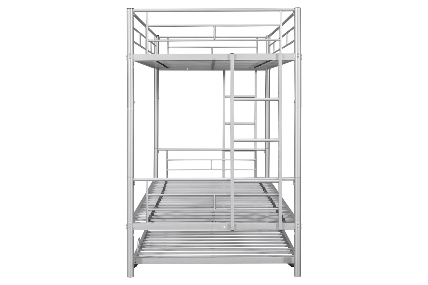 Metal Twin Bunk Bed with Trundle and Safety Features for Versatile Use