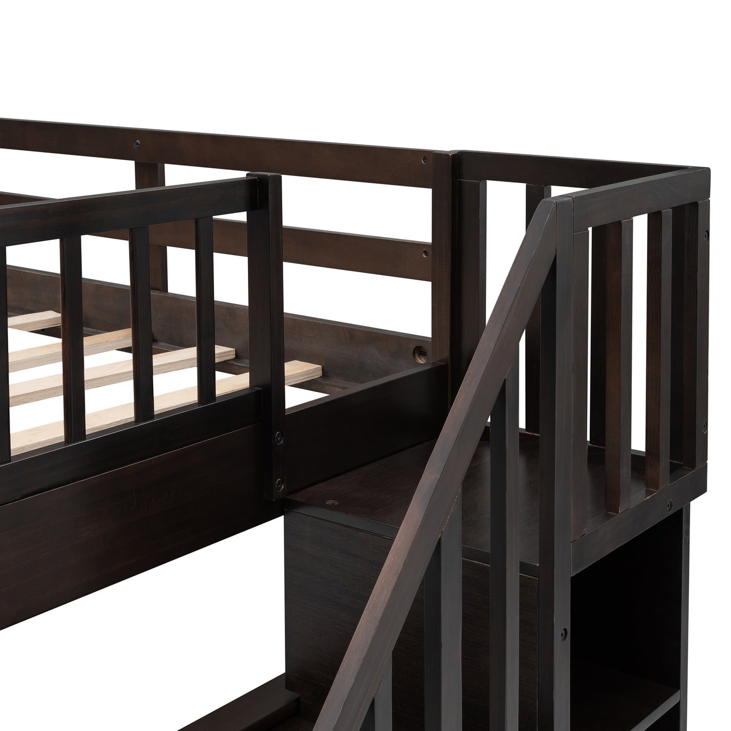 Stairway Full-Over-Full Bunk Bed with Storage and Guard Rail for Maximum Space Utilization