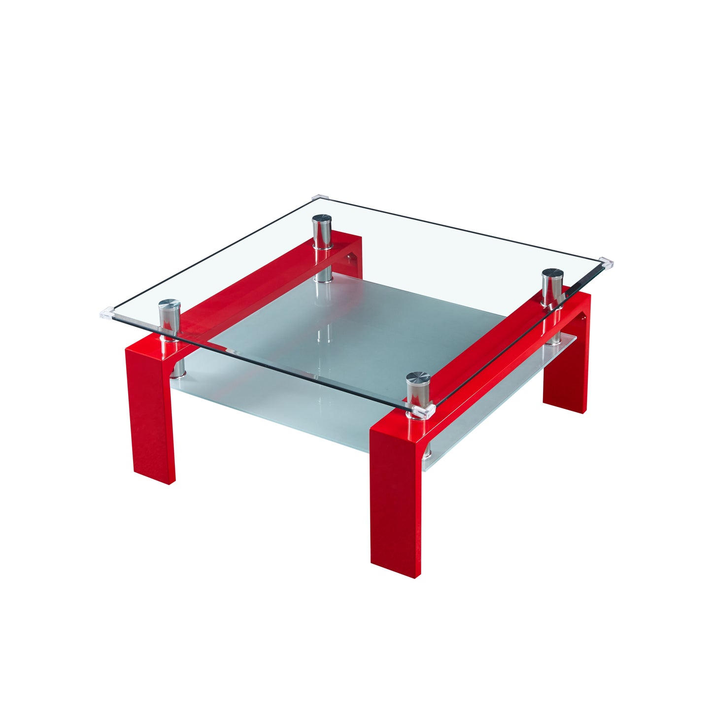 Modern Square Coffee Table with Two-Tier Tempered Glass Top and U-Shaped MDF Legs