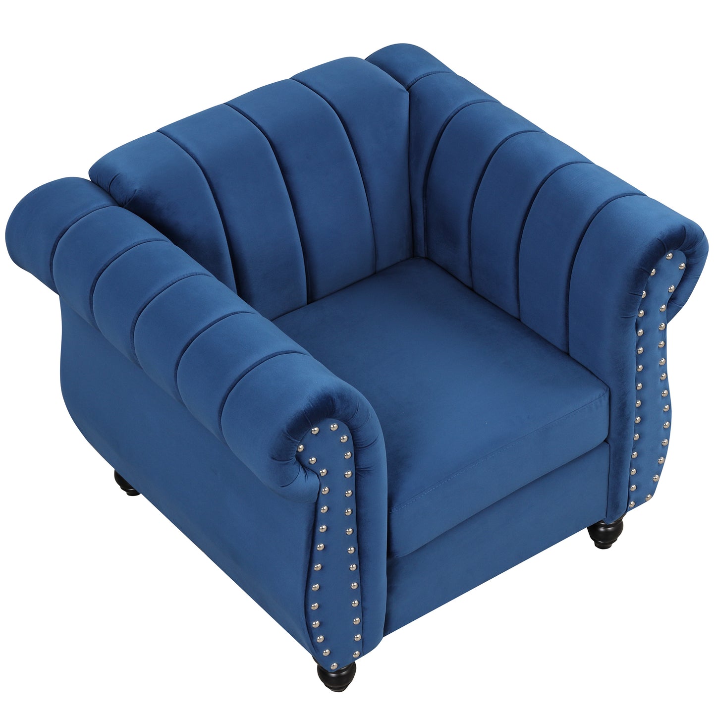 39 Modern Blue Upholstered Sofa with Buttoned Backrest