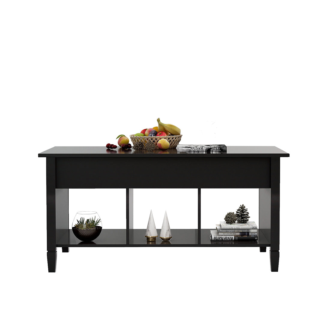 Adjustable Lift Top Coffee Table with Storage - Black