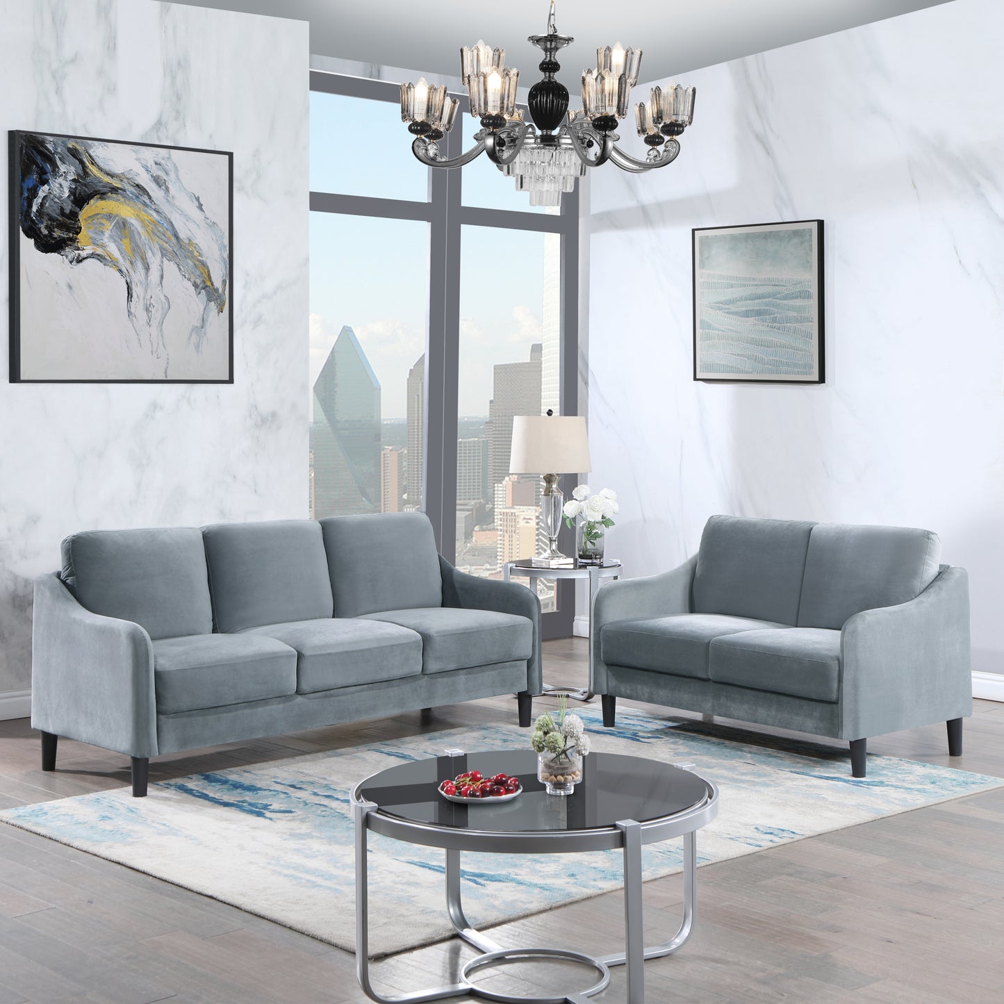 Modern Grey Velvet 3-Seater Sofa