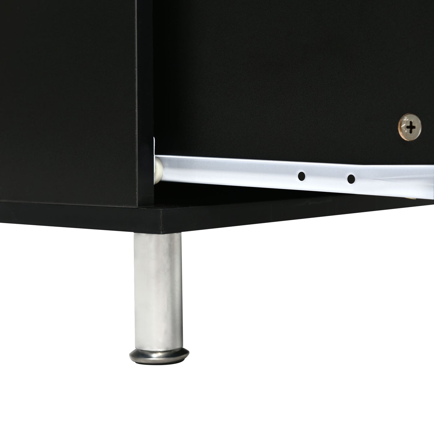 Modern Black Glass TV Stand with Sliding Door