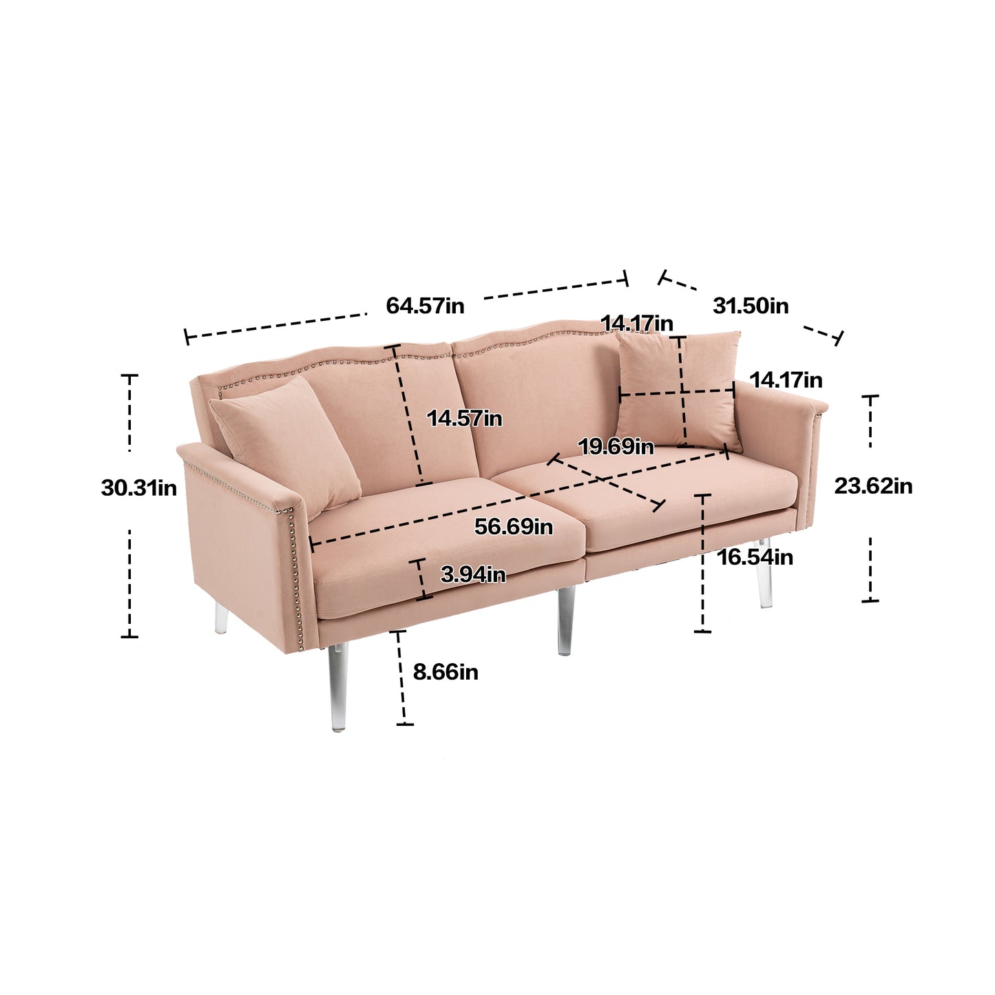 Couches for Living Room Mid Century Modern Velvet Love Seats Sofa with 2 Pillows, Loveseat Armrest for Bedroom, Apartment, Home Office