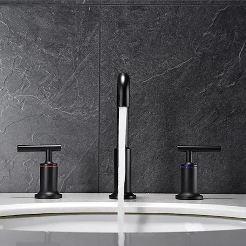 Modern Matte Black Widespread Bathroom Sink Faucet with CUPC Water Supply Hose and Cartridge