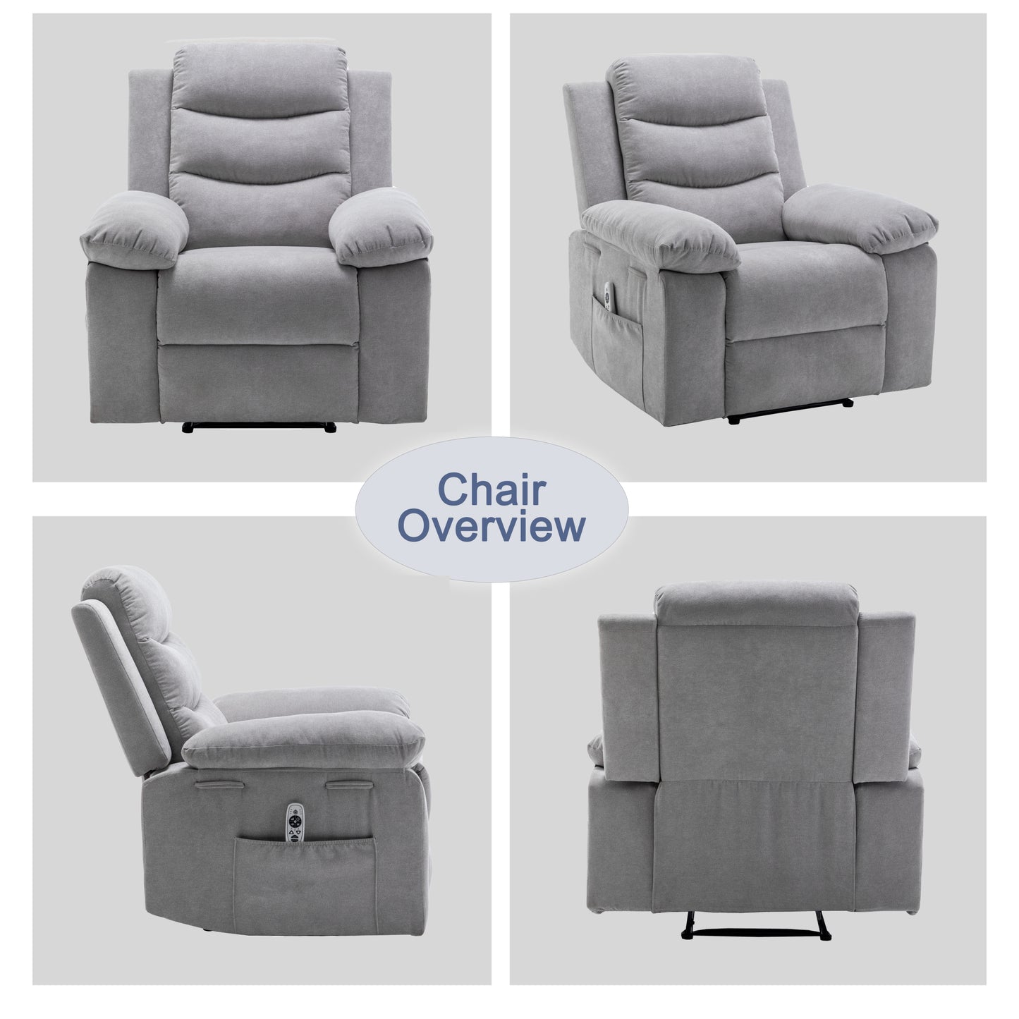 Adjustable Massage Power Recliner Chair with Heating System - Light Gray