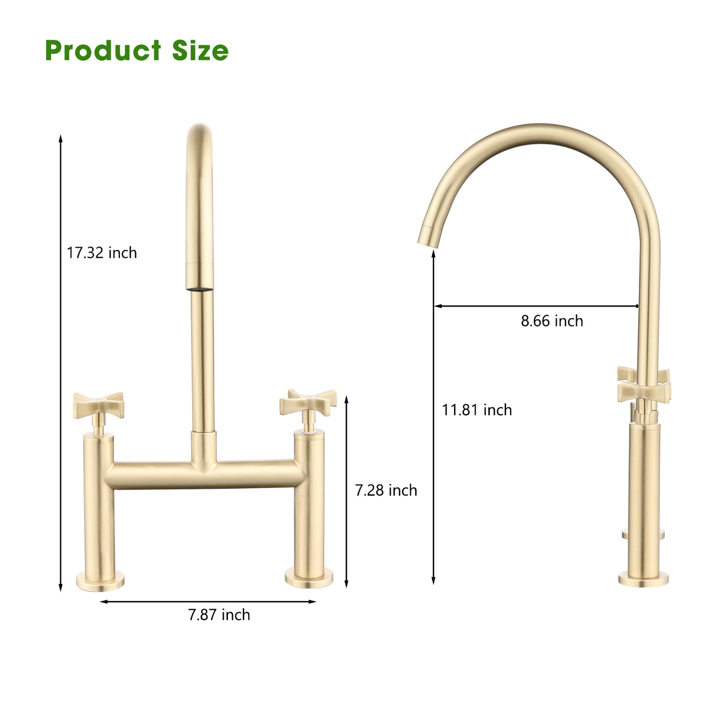 2 Handle Bridge Kitchen Faucet In Stainless Steel