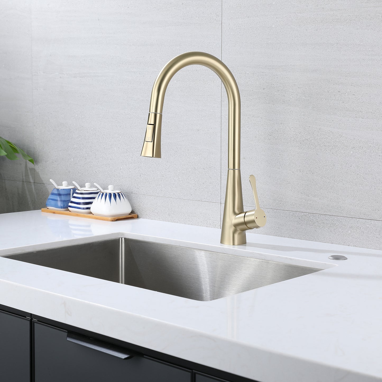 Kitchen Faucet with Pull Down Sprayer Brushed Gold, High Arc Single Handle Kitchen Sink Faucet , Commercial Modern Stainless Steel Kitchen Faucets