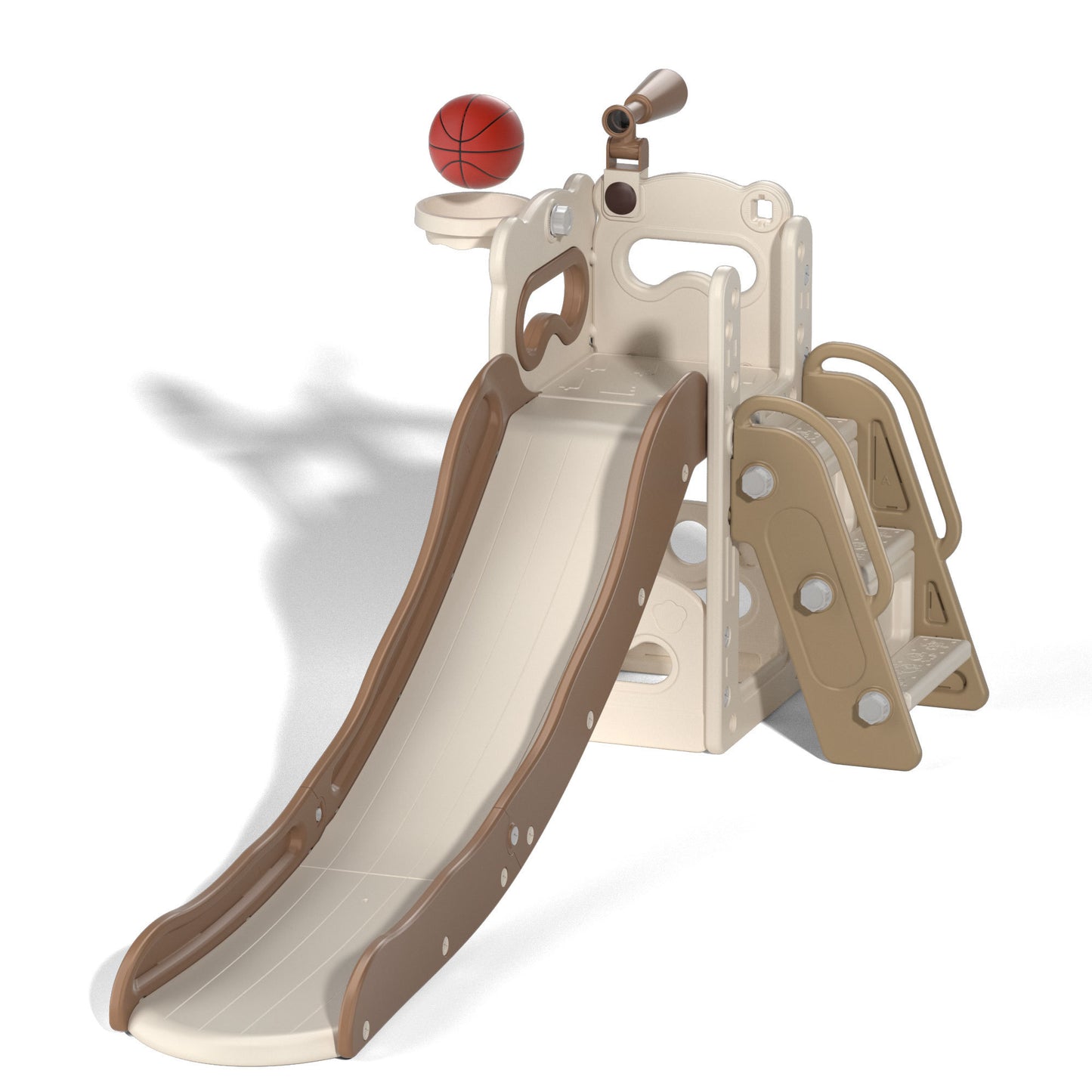 Kids 5-in-1 Slide and Climber Playset with Basketball Hoop and Telescope