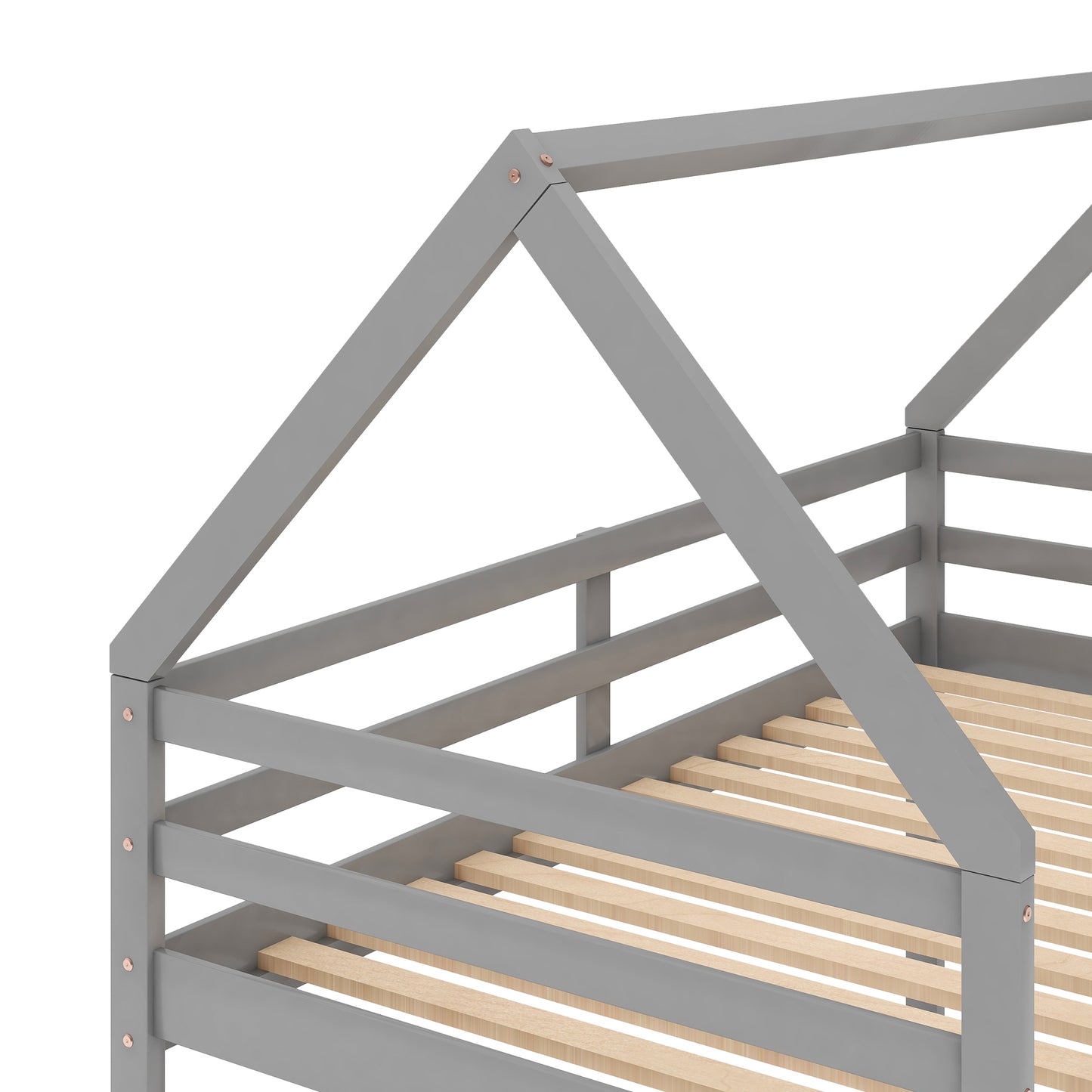 Gray House-Shaped Twin Over Twin Low Bunk Bed