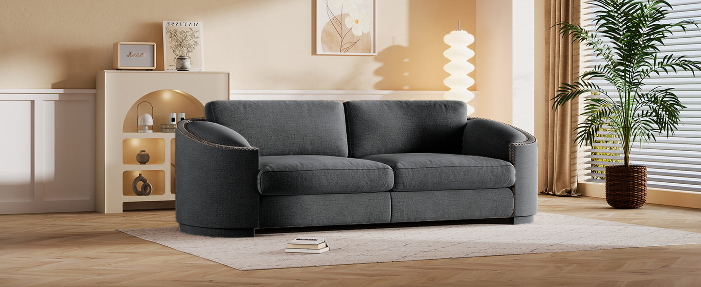 U_Style Stylish Sofa with Semilunar Arm, Rivet Detailing, and Solid Frame for Living Room