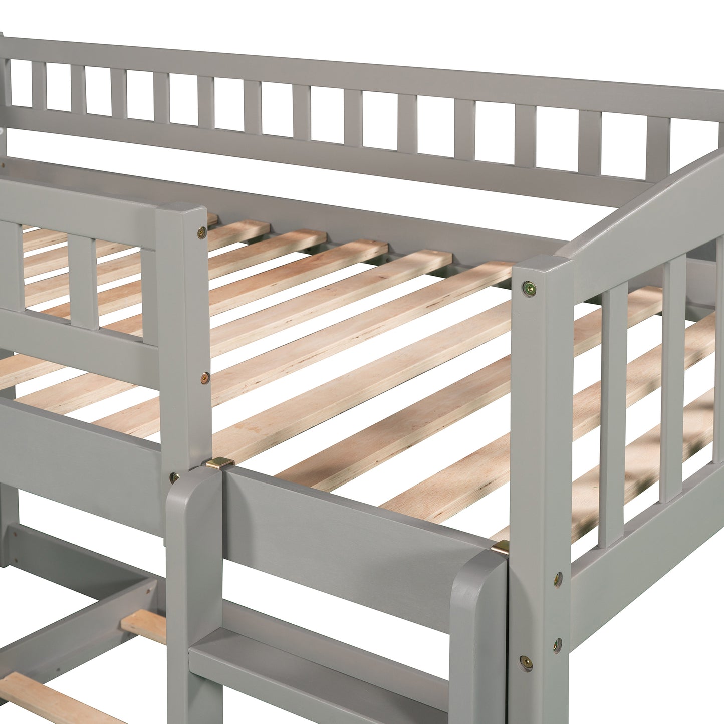 Gray Twin Bunk Bed with Slide, Ladder, and Space-efficient Design