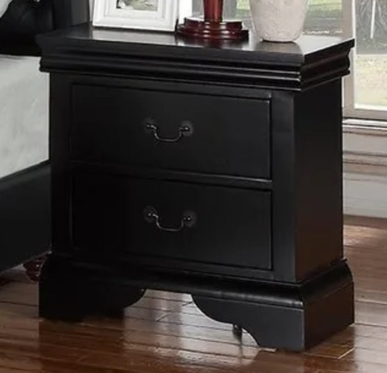 Contemporary Bedroom Furniture Nightstand Black Color 2 x Drawers Bed Side Table Pine wood