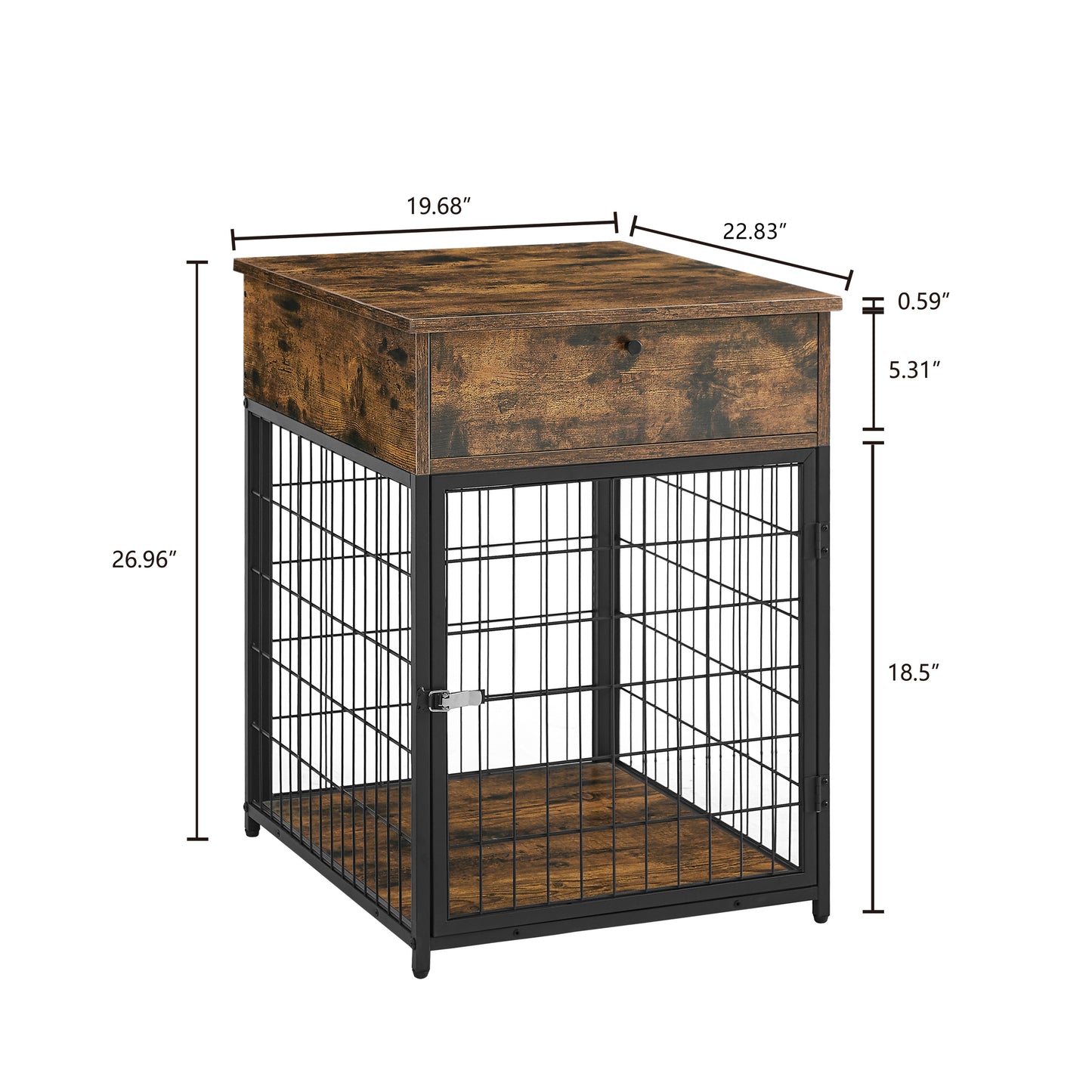 Furniture Style Wood Dog Crate End Table with Storage Console. Rustic Brown,19.69'' W x 22.83'' D x 26.97'' H.