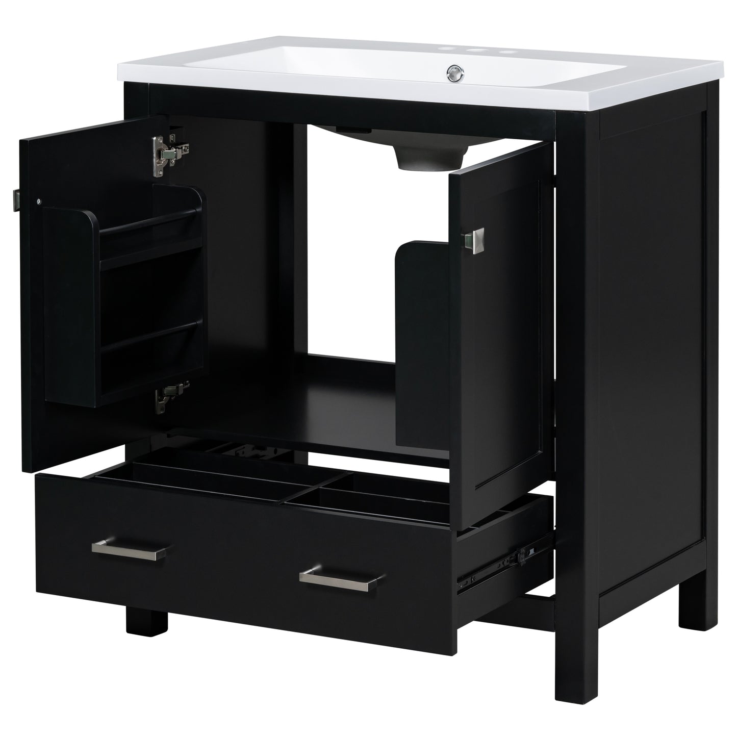 30" Black Bathroom Vanity with Single Sink, Combo Cabinet Undermount Sink, Bathroom Storage Cabinet with 2 Doors and a Drawer, Soft Closing, Multifunctional Storage, Solid Wood Frame