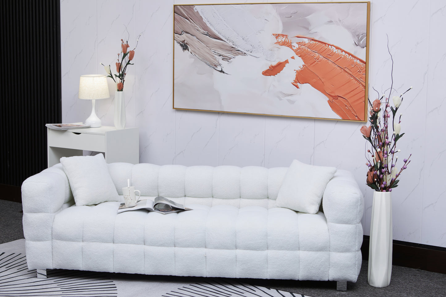 Beige White Sofa with Two Pillows, 81 Inches - Perfect for Living Room and Bedroom