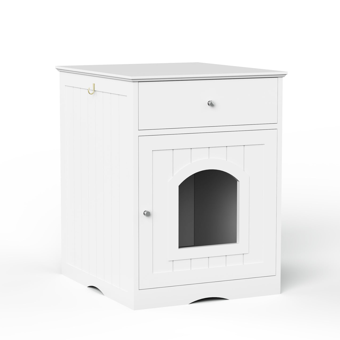 Wooden Pet House Cat Litter Box Enclosure with Drawer, Side Table, Indoor Pet Crate, Cat Home Nightstand (White)