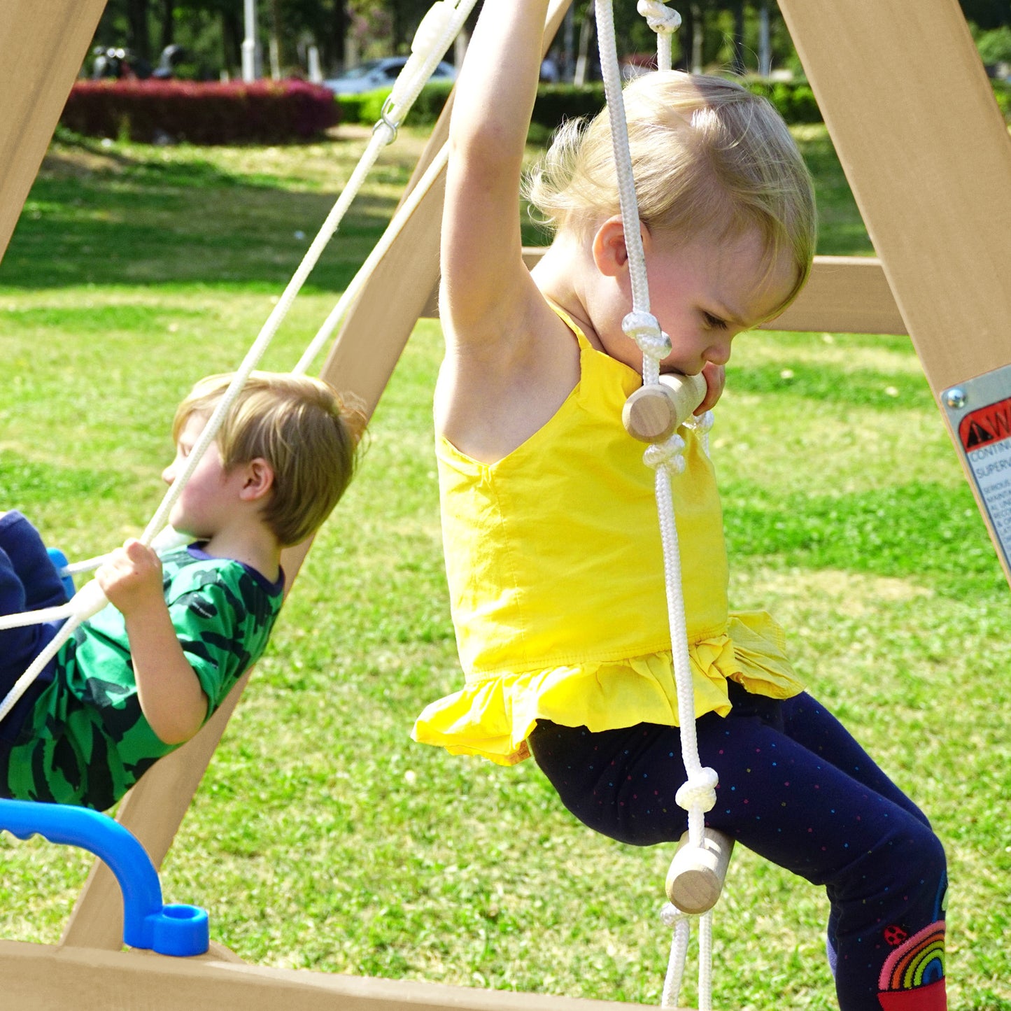 Wooden Swing Set with Slide and Climbing Rope Ladder for Toddler and Kids