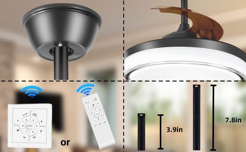 42 Inch Modern Fandelier Ceiling Fan with Remote Control and Dimmable LED Lights