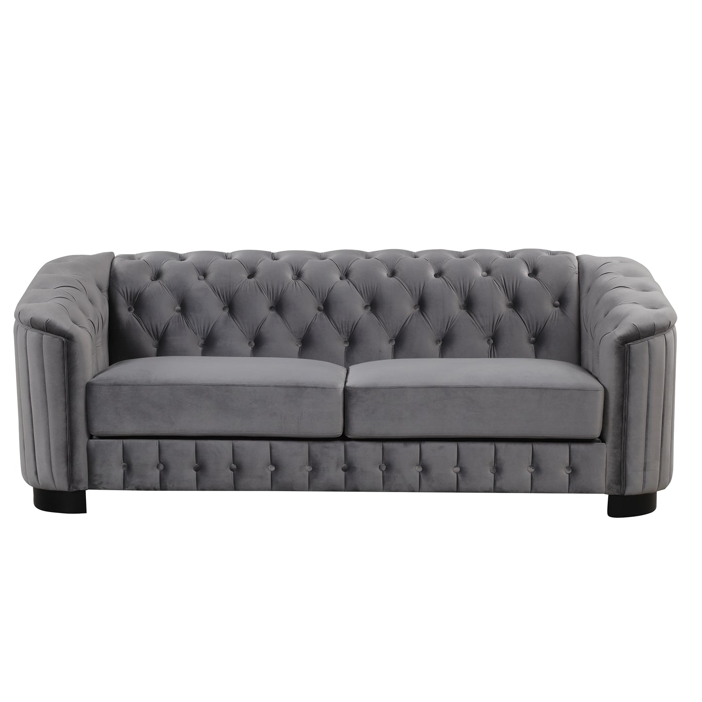 82 Mid Century Modern Gray Velvet Upholstered Sofa - 3 Seater