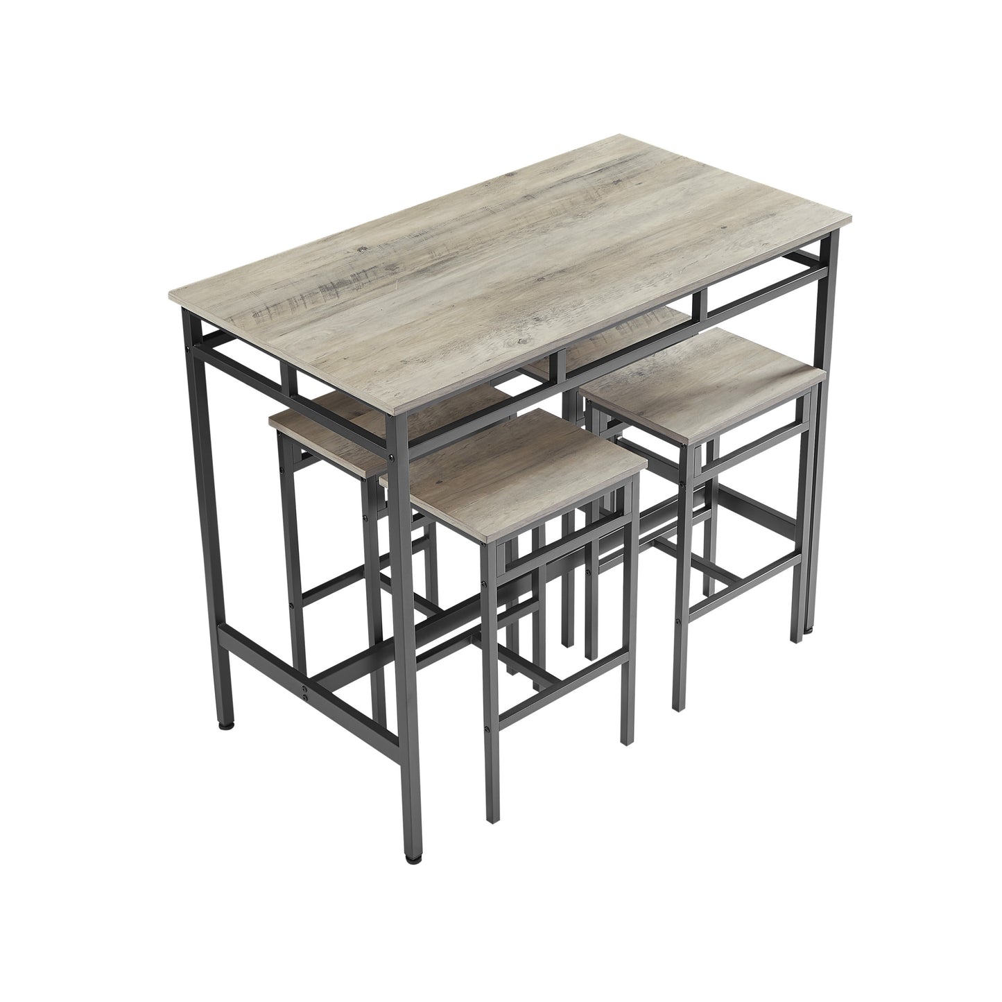 Bar table set 5PC Dinging table set with high stools, structural strengthening, industrial style. Grey, 43.31'' L x 23.62'' W x 35.43'' H.