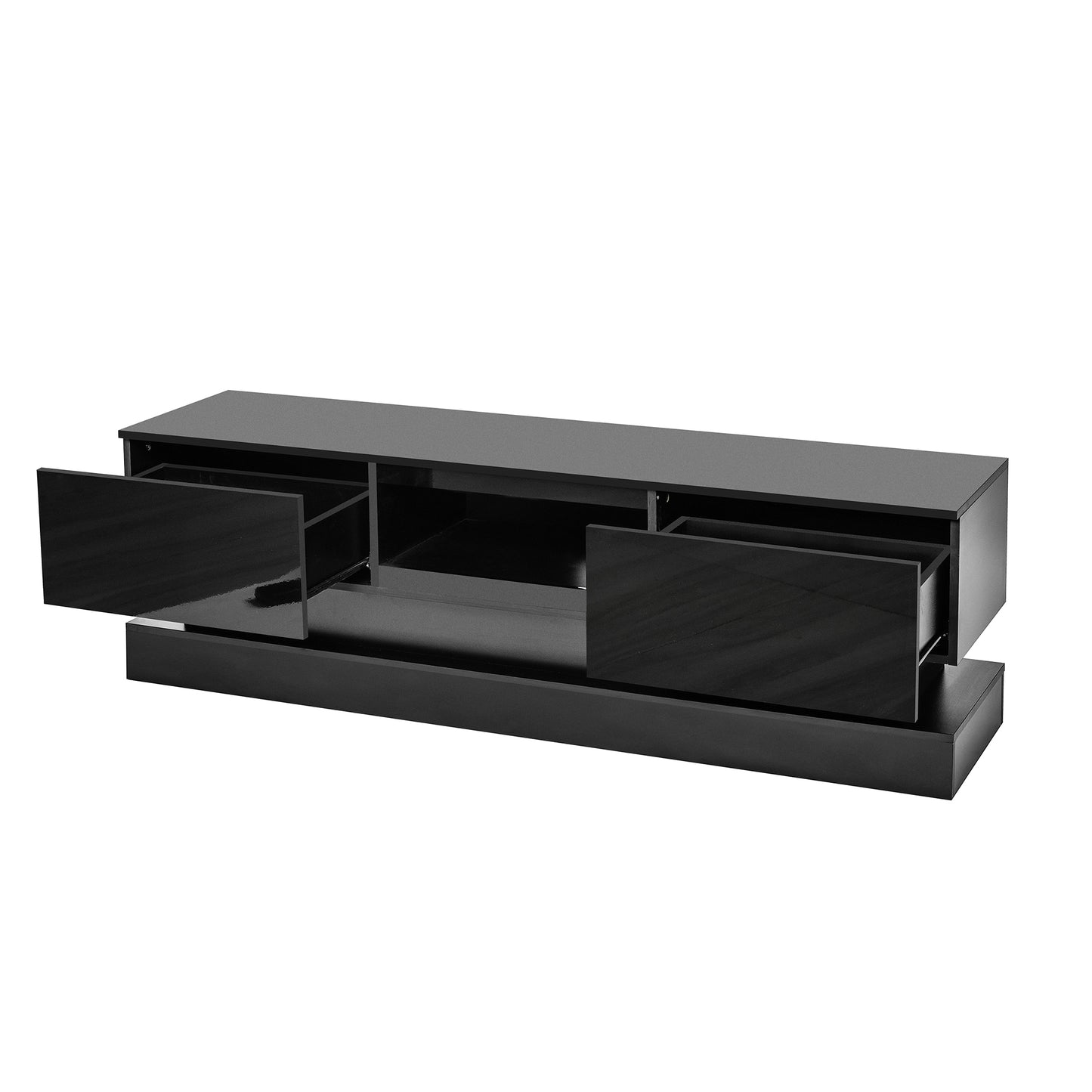 Modern 63-Inch Black TV Stand with LED Lights and Storage Options