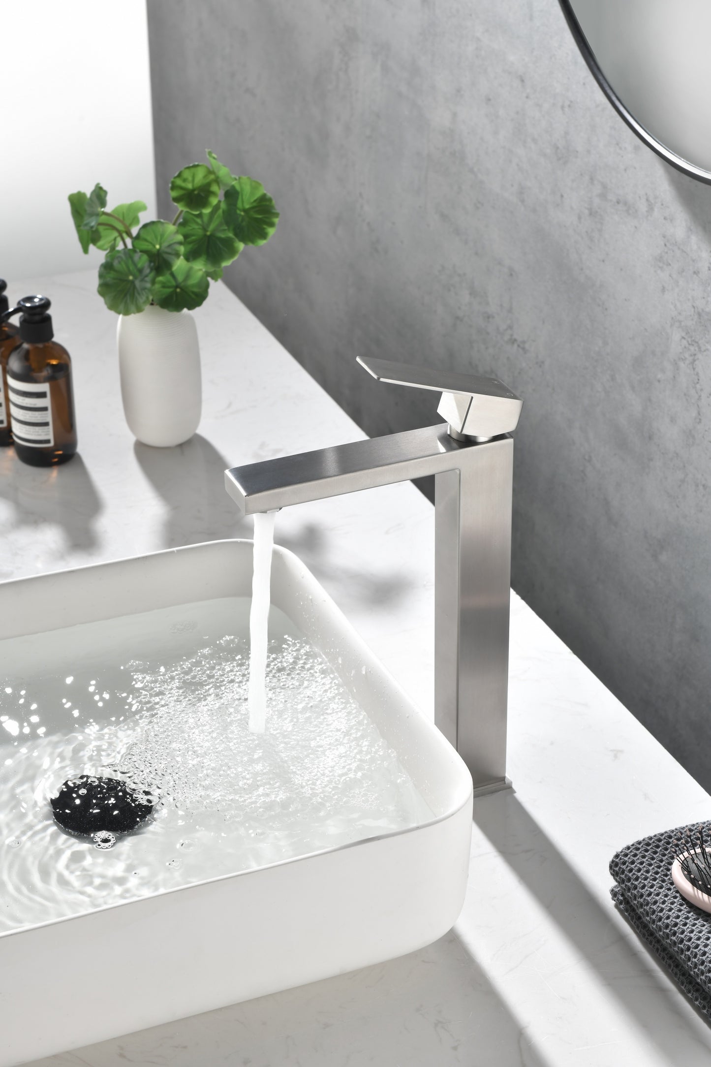 Modern White Waterfall Spout Bathroom Faucet with Single Handle