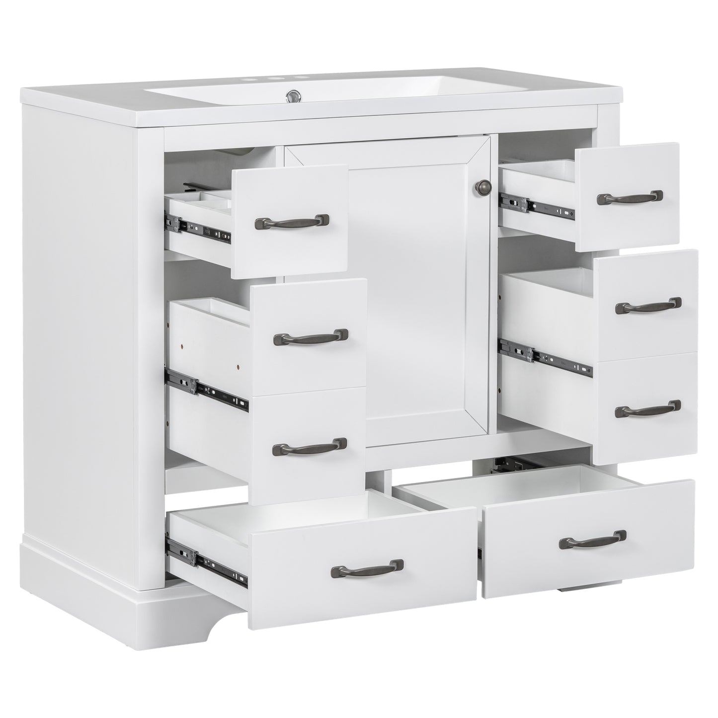 36" Bathroom Vanity with Sink Combo, Six Drawers, Multi-Functional Drawer Divider, Adjustable Shelf, White