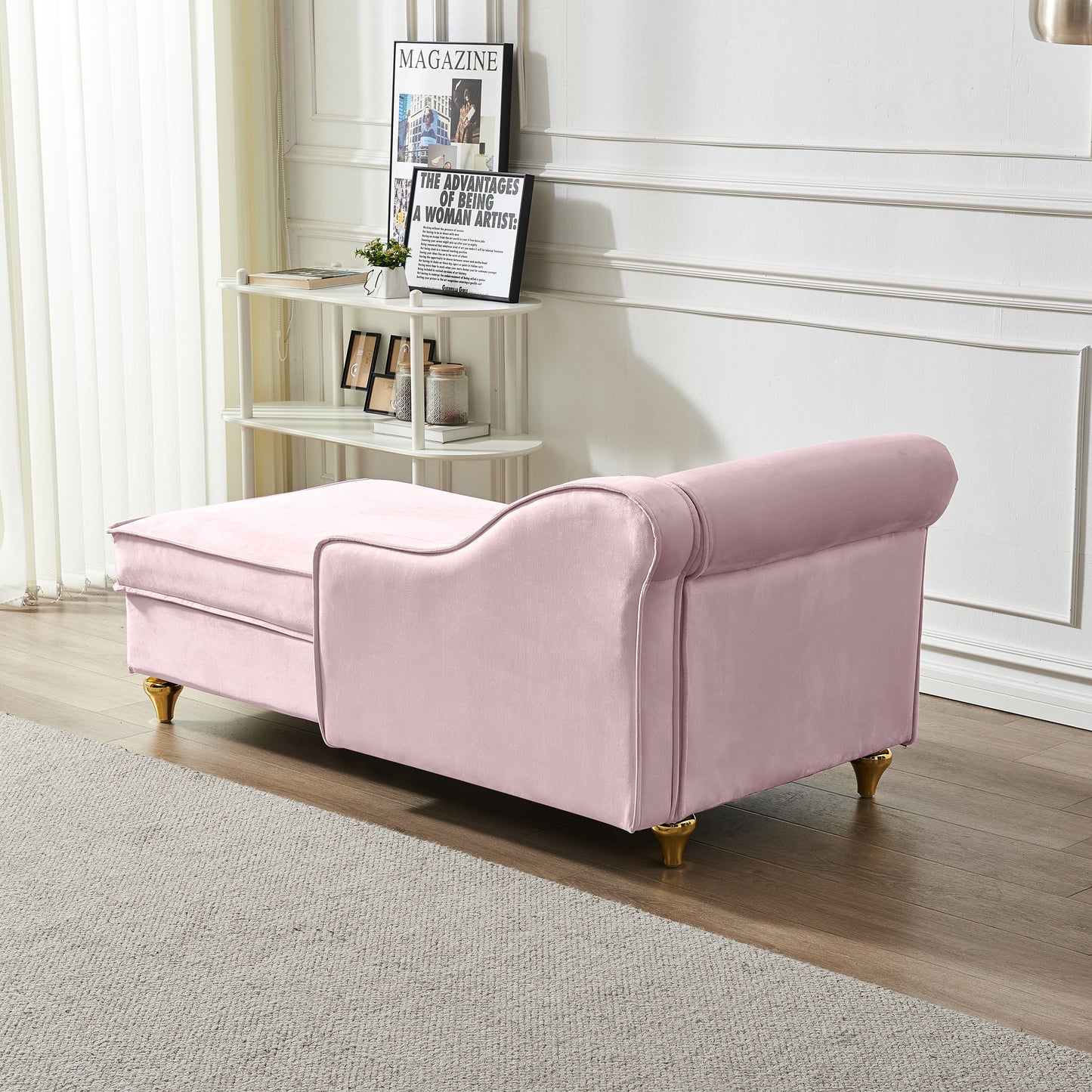 Modern Upholstery Chaise Lounge Chair with Storage Velvet (Pink)